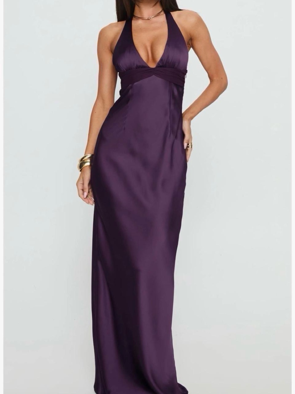 Princess Polly Odyssa Plum Halter Satin Slip Gown